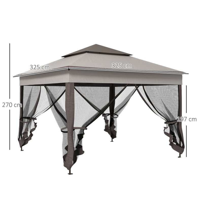 Outsunny 3 x 3(m) Pop Up Gazebo, Marquee Party Tent with Double Tier Roof, Netting and Carry Bag, Event Shelter for Outdoor Patio, Light Grey