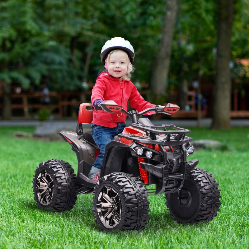 HOMCOM 12V Quad Bike, Battery Powered Ride on ATV with LED Lights, Music, Backrest, Forward, Backward, Electric Vehicle Toy Car for Kids, Red