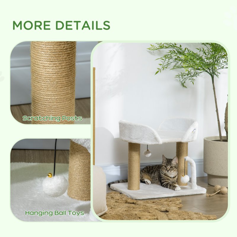 PawHut Cat Scratching Post Cat Tree Tower With Bed for Indoor Cats Scratcher Toy Balls 48 x 38 x 42cm - White