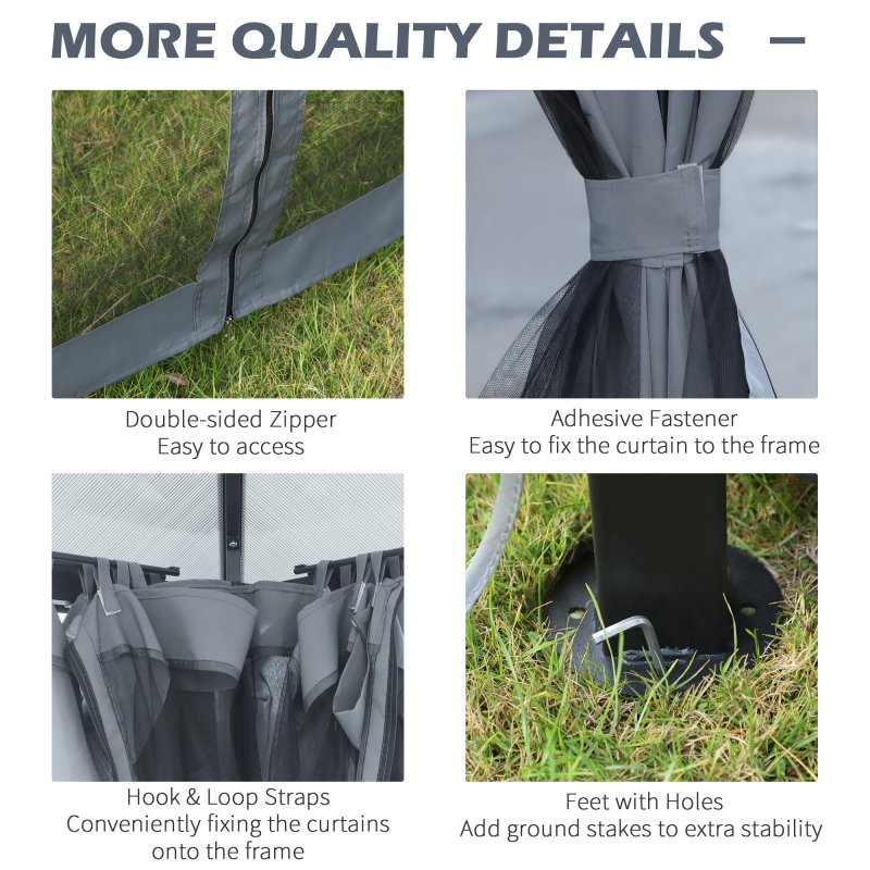 Outsunny 3 x 3.6m Hardtop Gazebo Canopy with Polycarbonate Roof, Aluminium Frame, Permanent Pavilion Garden Gazebo with Netting and Curtains - Grey