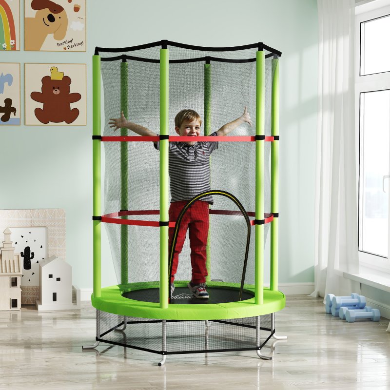 HOMCOM 4.6FT Kids Trampoline for Toddlers Outdoor Indoor w/ Enclosure Net, Steel Frame, for Ages 3-6 Years