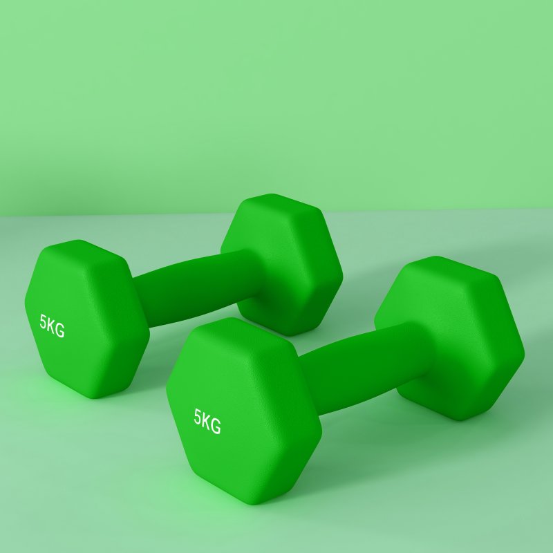 SPORTNOW Set of 2 Hex Dumbbells, Neoprene Weights Pair with Non-Slip Grip, Home Gym Fitness Training Equipment, 2 x 5kg, Green
