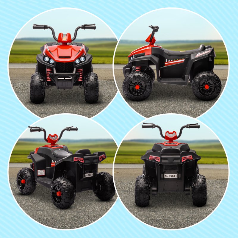AIYAPLAY Kids Quadbike, 12V Electric Ride on ATV with 4 Wheels Spring Suspension, LED Light, Music, MP3, 5KM/H Battery Powered, for Ages 3-5 Years, White