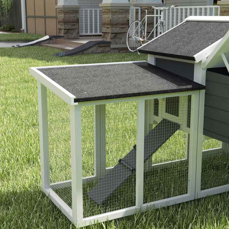 PawHut Large Chicken Coop with Run Garden Hen House Poultry Coops Cages with Nesting Box Wooden 204 x 85 x 93cm, Grey