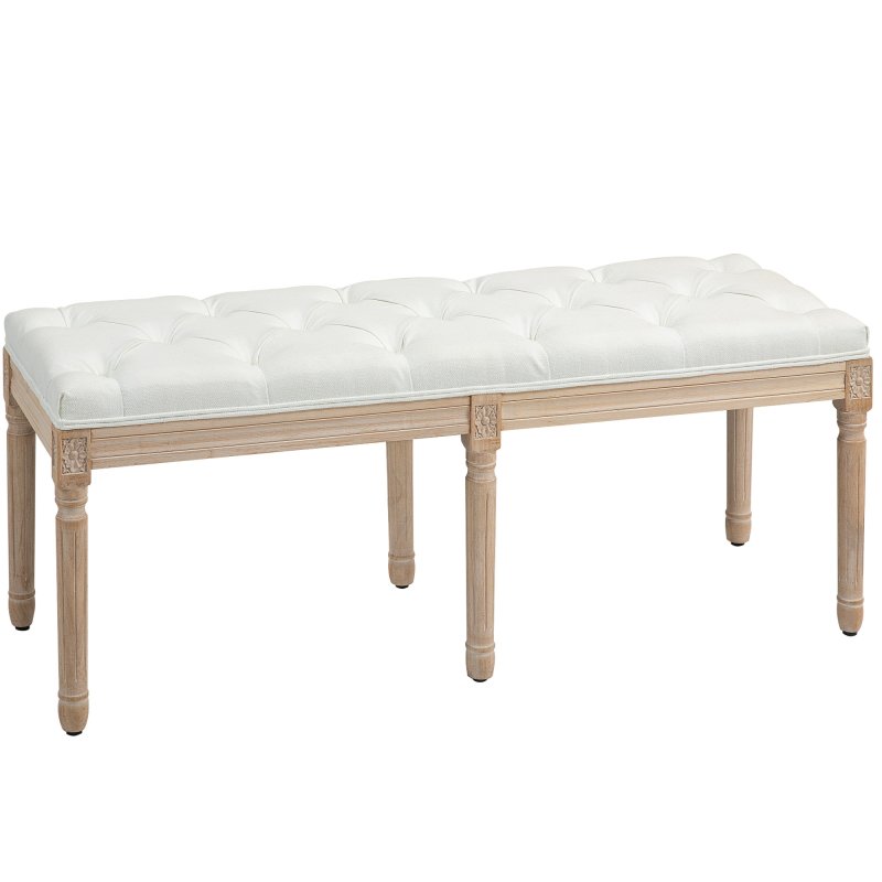 HOMCOM Bedroom End of Bed Bench, 117cm French Vintage Bench with Thick Padding and Wood Legs, Button Tufted Bench for Entryway Living Room Bedroom Decor, Cream White