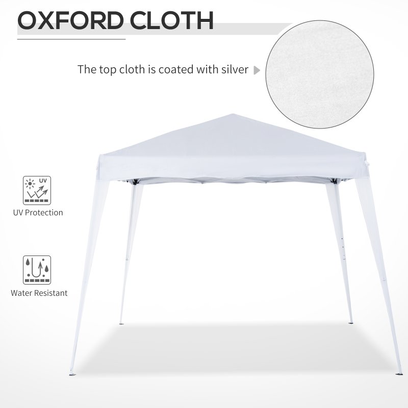 Outsunny 3 M x 3 M Base/ 2.5 M x 2.5 M Top Pop Up Gazebo, 2 Person Setup Instant with Carry Bag, Height Adjustable Slant Leg Party Tent Instant Event Shelter for Garden, Patio, White