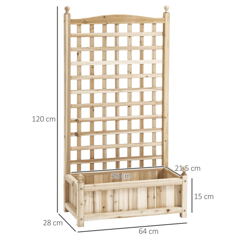 Outsunny Garden Planters with Trellis for Climbing Vines, Wooden Raised Beds for Garden, Free Standing Flower Pot, Indoor Outdoor Display Rack, 64 x 28 x 120 cm, Natural