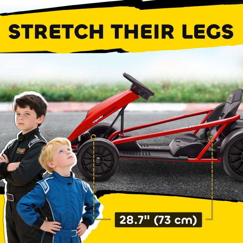 HOMCOM 24V Electric Go Kart for Kids, Drifting Ride-On Racing Go Kart with Slow Start, Music, Horn Honking and Safety Belt, for 8-12 Years Old, Red