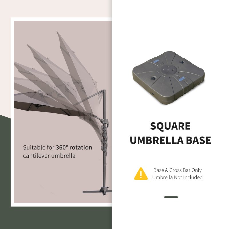 Outsunny Square Cantilever Patio Parasol Base, 113 kg Water or 150 kg Sand Filled Stand with Wheels Heavy-Duty, Coffee