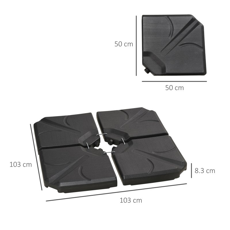 Outsunny Set of 4 Parasol Base Stand Weights for Banana Hanging Cantilever Umbrella, 56kg Water or 72kg Sand Filled, Up to 84kg with Water/Sand Combo Filling, Black