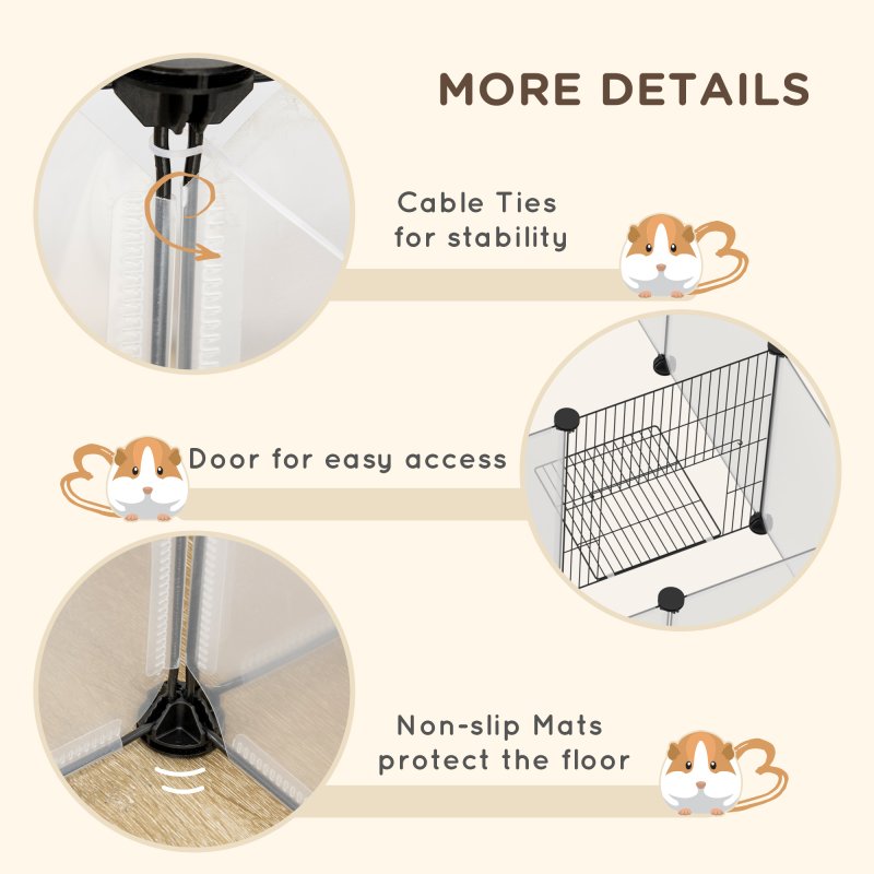 PawHut Pet Playpen, DIY Small Animal Cage, 18 Panels Portable Metal Fence, for Guinea Pigs, Hedgehogs, 175 x 70 x 45cm - White