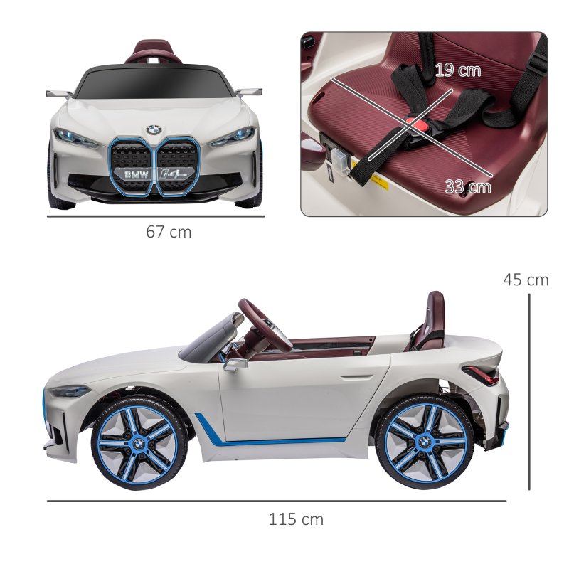 HOMCOM BMW i4 Licensed 12V Electric Car for Kids, Kids Electric Ride-on with Remote Control, Suspension Wheels, Music, Horn, Lights, MP3 Slot, Portable Battery, for Ages 3-6 Years - White