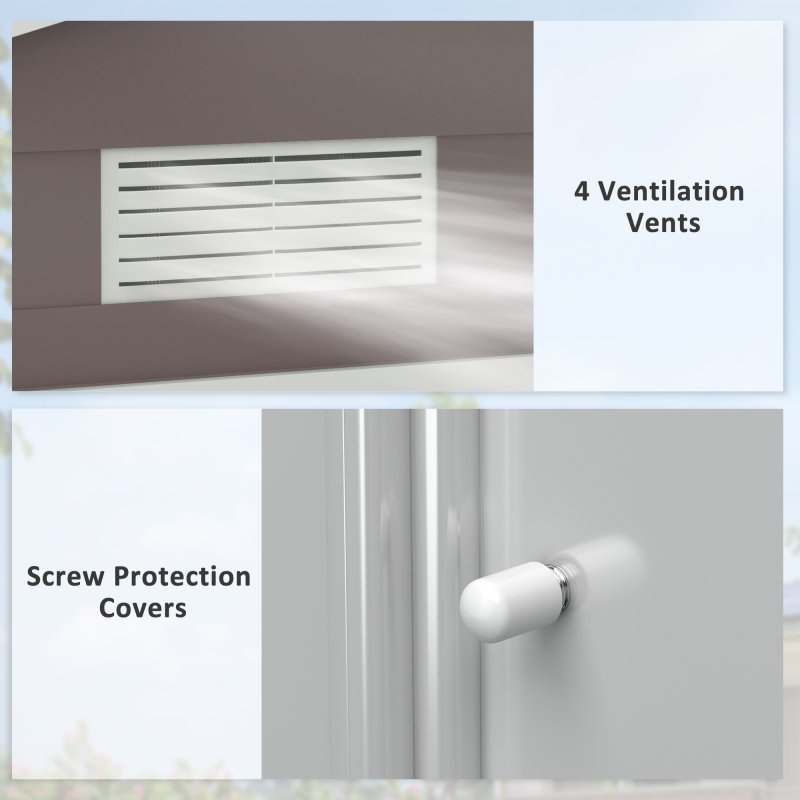 Outsunny 7 x 4ft Metal Garden Shed, Outdoor Storage Tool House with Ventilation Slots, Foundation Kit and Lockable Double Doors, Grey