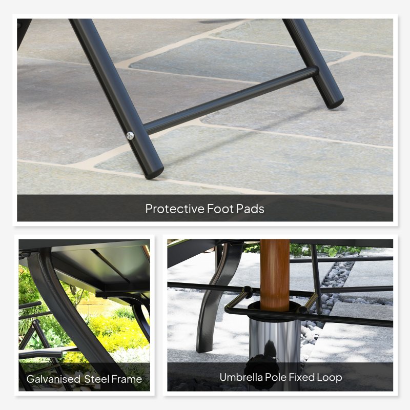 Outsunny 7 Pieces Garden Dining Set, 6 Seater Garden Furniture Set with Parasol Hole, Outdoor Dining Set with High Back Folding Chairs and Square Metal Top Table for Outdoor Patio, Grey