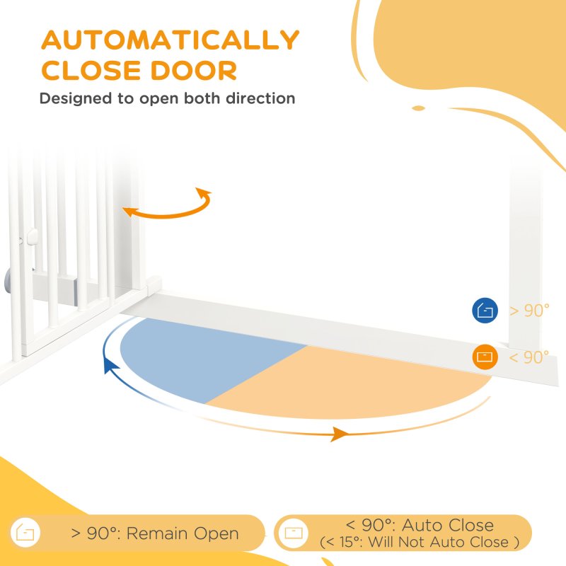 PawHut Extra Tall Dog Gate with Cat Flap, Pet Safety Gate for Doorways Stairs with Auto Close Double Locking, 104 cm Tall 74-101 cm Wide, White