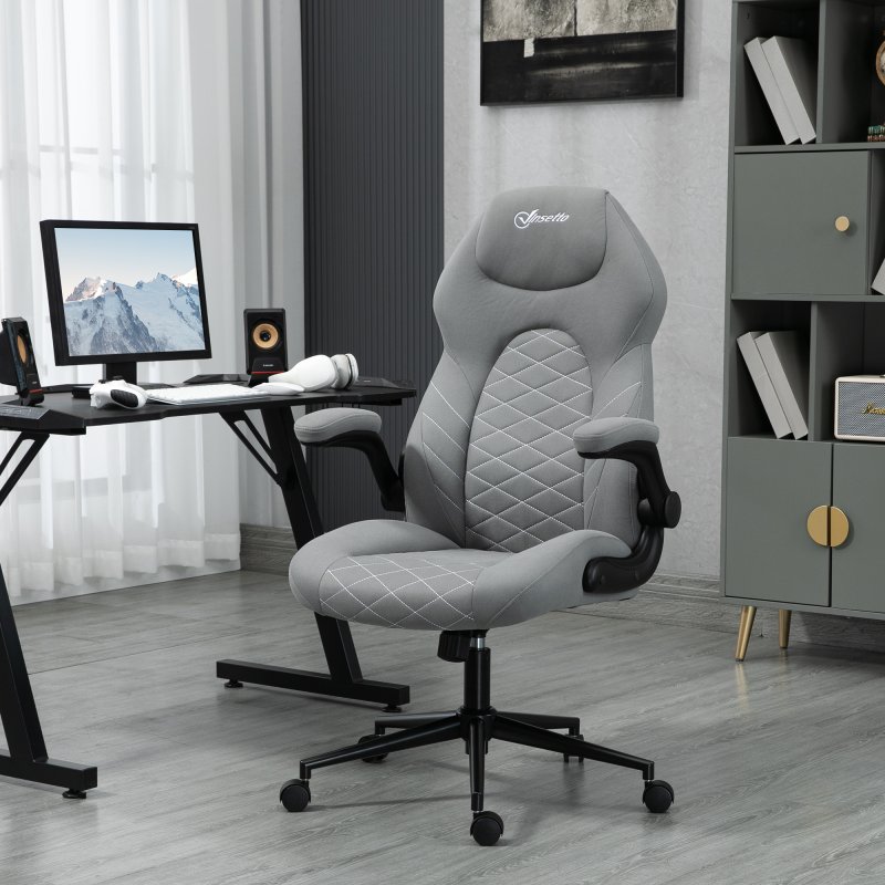 Vinsetto Gaming Chair, Office Desk Chair, Comfy Computer Chair with Adjustable Arms and Rolling Wheels for Home Work Study, Light Grey