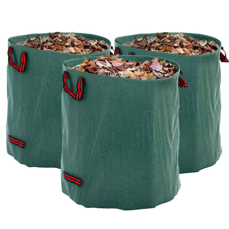 Outsunny Garden Waste Bags, 272L x 3 Heavy Duty Garden Bags, Foldable and Reusable Waste Sacks with Handles for Loading Leaf, Trash, Debris, Green