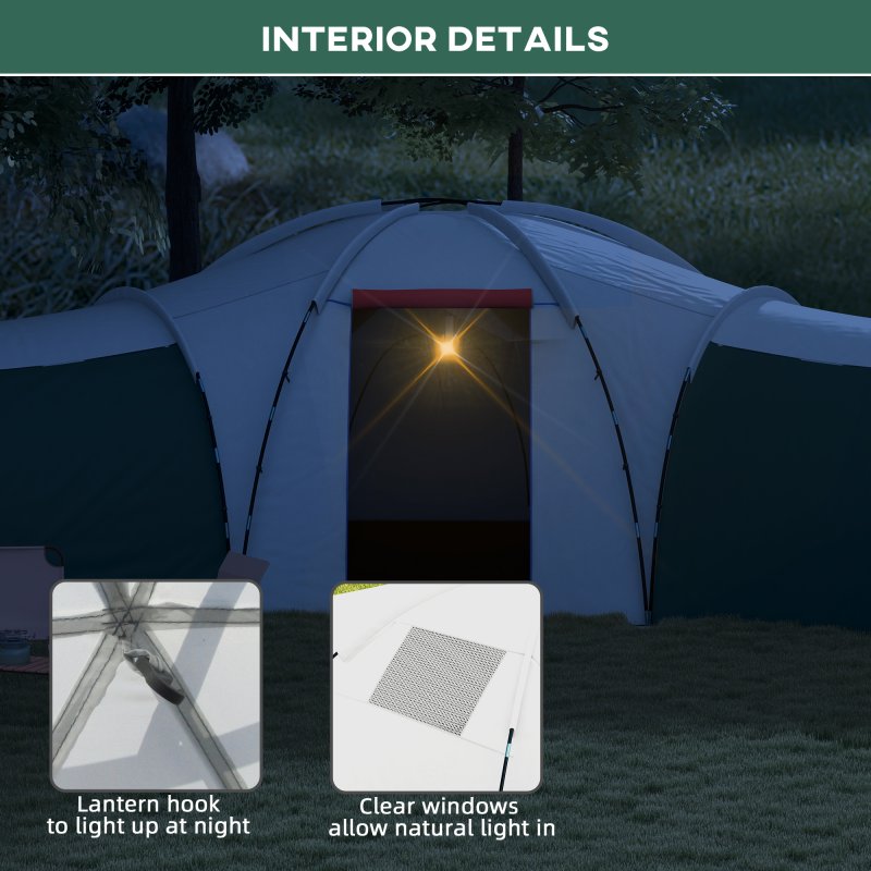 Outsunny 6-9 Man Large Tunnel Tent with 3 Bedroom, Living Area and Porch, 2000mm Waterproof Camping Tent, Portable with Bag, for Fishing Hiking Festival, Green
