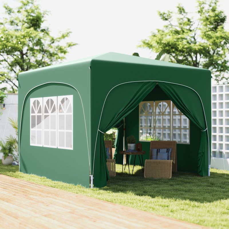 Outsunny 3 x 3(m) Pop Up Gazebo with Sides and Carry Bag, UPF50+, Height Adjustable Party Tent Instant Event Shelter for Garden, Outdoor, Patio, Dark Green