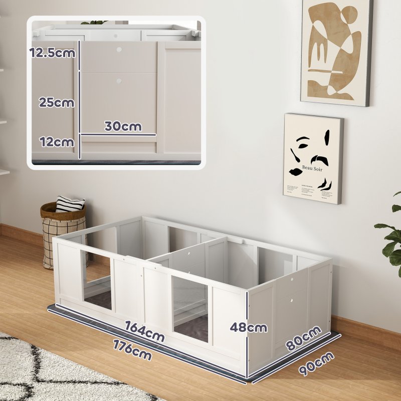 PawHut Whelping Box for Dogs with Water-Resistant Washable Whelping Pad, Dog Whelping Box with Clear Panels, Adjustable Entrance, Two Room Design, Non-Slip Foot Pads, for Small Dogs, 164 x 80cm