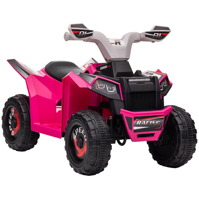 HOMCOM 6V Electric Quad Bike Kids Ride On All Terrain Vehicle with Forward Backward Function, for Ages 18-36 Months - Pink