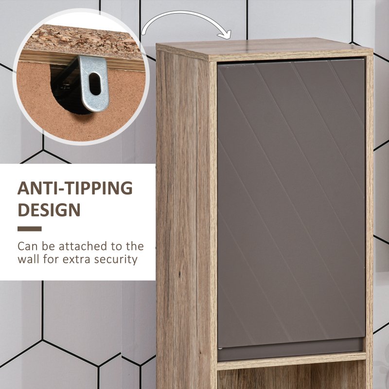 HOMCOM Narrow Bathroom Cabinet, Slim Bathroom Storage Unit with Open Compartment, Freestanding Storage Cupboard with Adjustable Shelves for Small Spaces, 30 x 24 x 170 cm