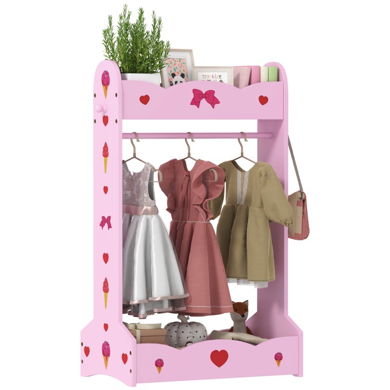 AIYAPLAY Kids Clothes Rail, Dress Up Rail with Top, Bottom Storage Shelves, for Bedroom, Kids Room, Nursery, 70 x 37 x 103cm, Hot Pink