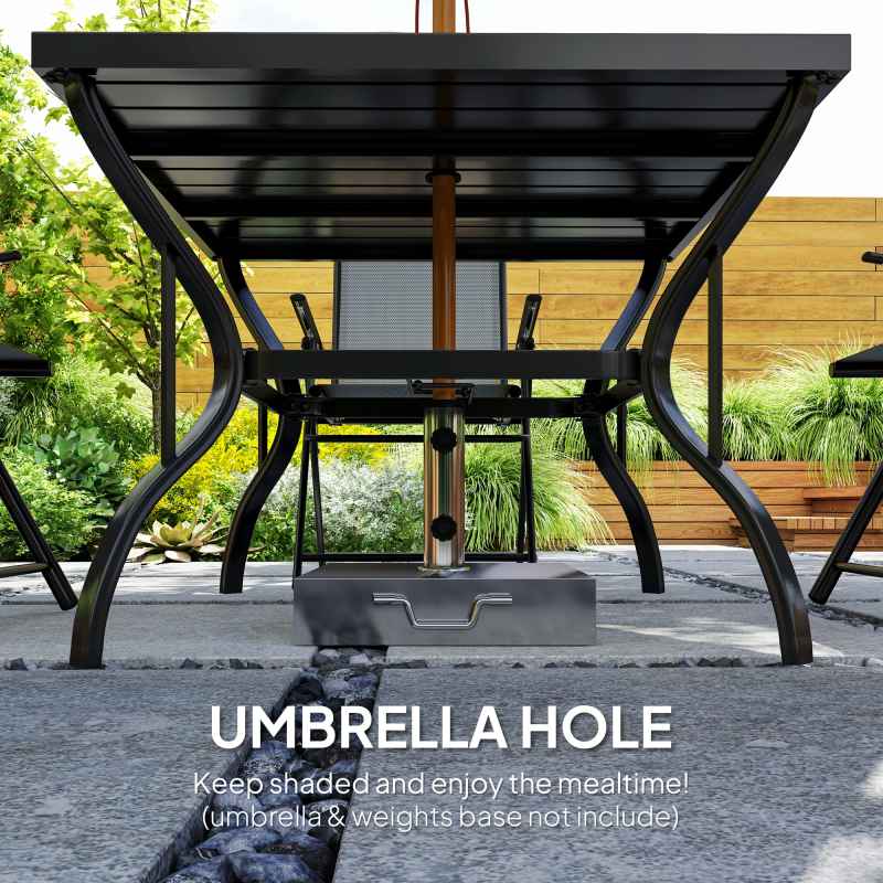 Outsunny 5 Pieces Garden Dining Set, 4 Seater Garden Furniture Set with Parasol Hole, Outdoor Dining Set with High Back Folding Chairs and Square Metal Top Table for Outdoor Patio, Grey