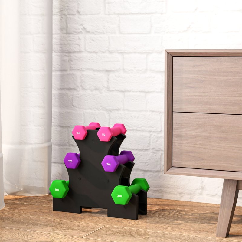 SPORTNOW Hex Dumbbells Set with Dumbbell Rack, Hand Weights for Home Gym Strength Training, 2 x 1kg, 2 x 2kg, 2 x 3kg