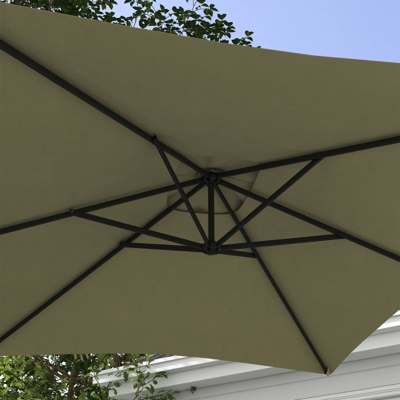 Outsunny 3x2m Cantilever Parasol with Cross Base, Banana Parasol with Crank Handle and 6 Ribs, Rectangular Hanging Patio Umbrella for Outdoor Pool, Garden, Balcony, Beige