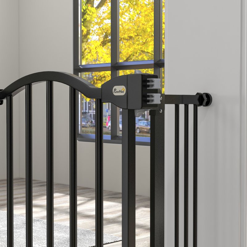 PawHut Pressure Fit Dog Stair Gate No Drilling Safety Gate Auto Close for Doorways, Hallways, 74-100cm Adjustable, 78cm Tall, Black
