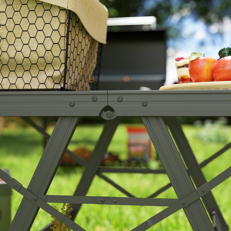 Outsunny 3 ft Folding Camping Table w/ Adjustable Heights, Portable Lightweight Outdoor Folding Picnic Table with Metal Mesh Desktop & Aluminium Legs for Picnic, Garden, Party, Black