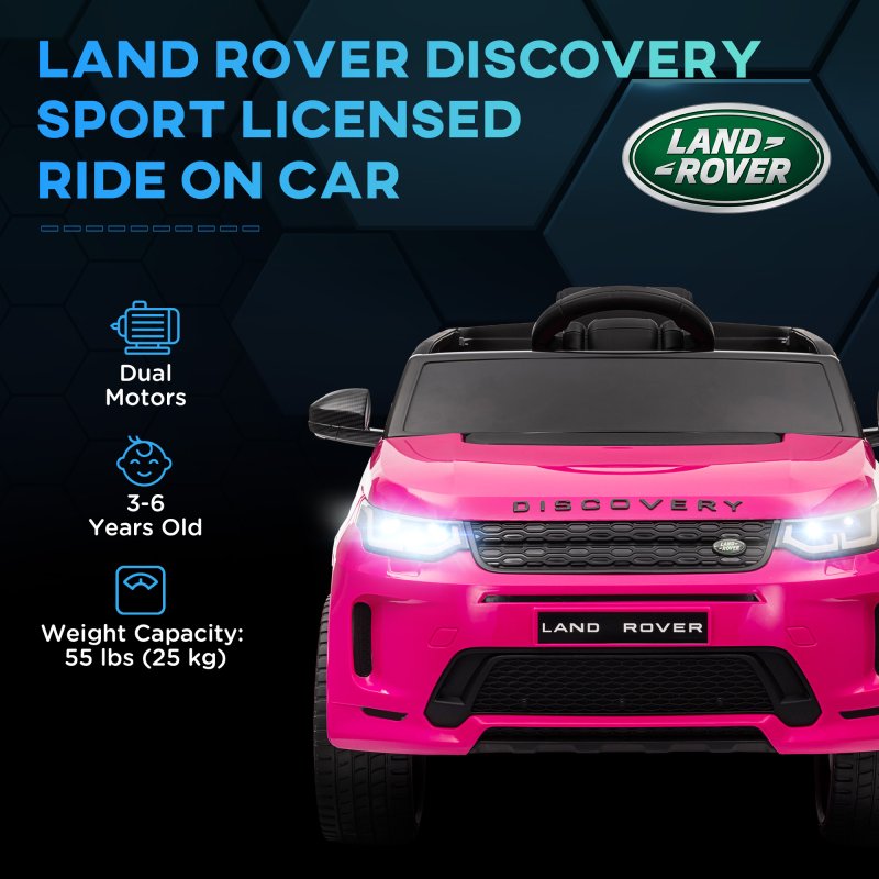 AIYAPLAY Land Rover Discovery Sport Licensed Kids Electric Car, 12V Ride on Car with Remote Control, LED Lights, Music, Horn, for Ages 3-6 Years, Pink