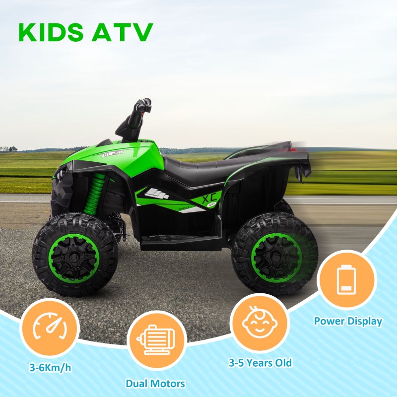 HOMCOM 12V Electric Quad Bike for Kids Ride On Car Toy, with Forward Reverse Functions, LED Headlights, Music, for Ages 3-5 Years - Green