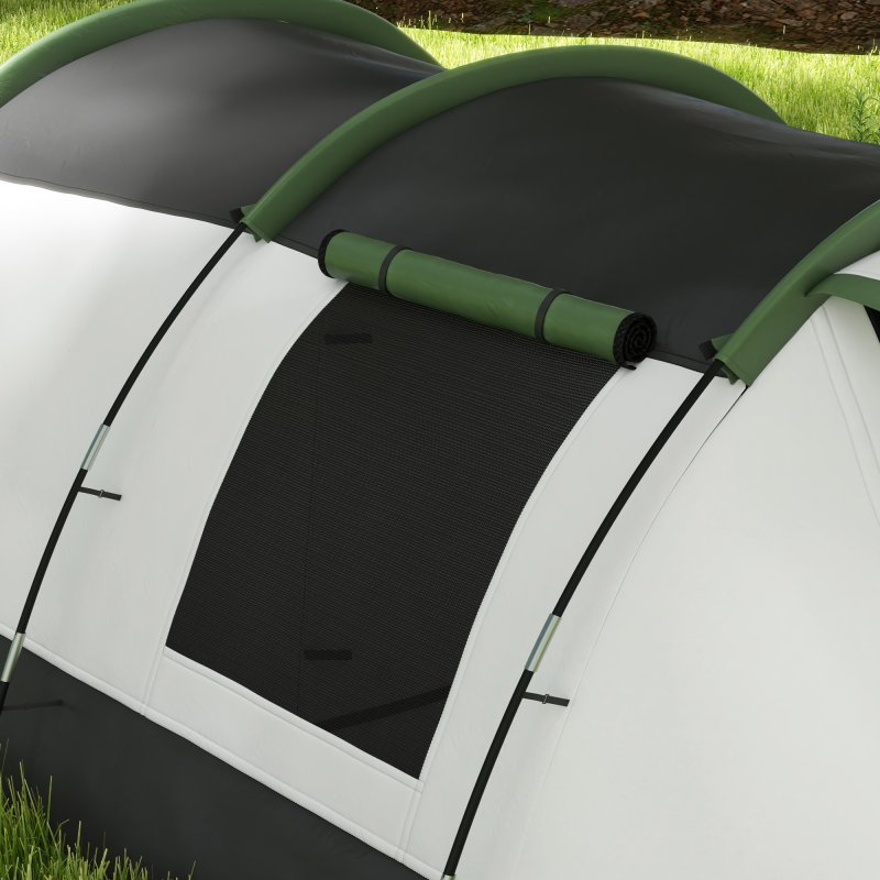 Outsunny 3-4 Man Camping Tent, Tunnel Tent with Bedroom, Living Room and Porch, 2000mm Waterproof, Portable with Bag, for Fishing Hiking Festival, Green