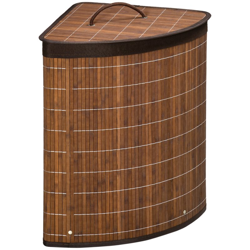 HOMCOM Bamboo Laundry Basket with Lid, 55 Litres Laundry Hamper with Removable Washable Lining,  Corner Washing Baskets, 38 x 38 x 57cm, Brown