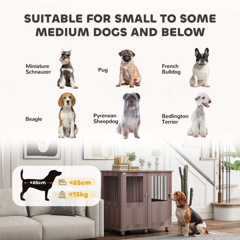 PawHut Dog Crate Furniture End Table, Pet Kennel for Small and Medium Dogs with Magnetic Door Indoor Animal Cage, Purple, 85 x 55 x 75 cm
