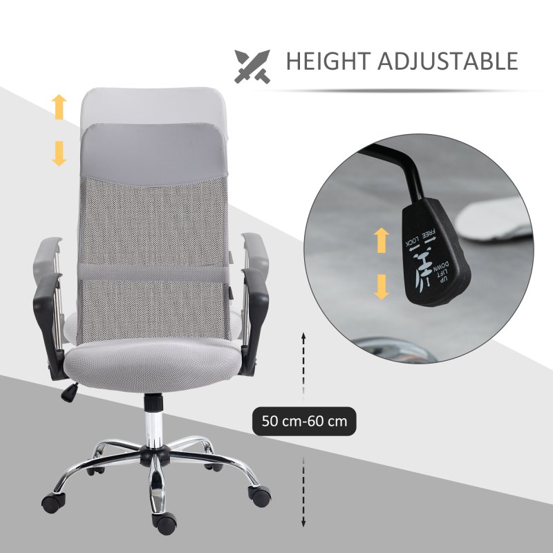 HOMCOM Mesh Office Chair, High Back Computer Desk Chair, Swivel Chair with Height Adjustable, for Home, Light Grey