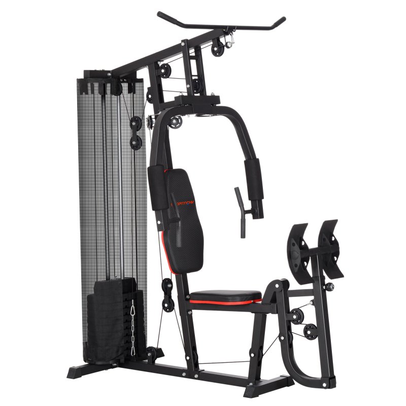 SPORTNOW Compact Home Gym System with 45kg Weight Stack, Weights Machine, Mult-Gym Leg Press Machine Dual-Action Chest Station for Full Body Fitness Training
