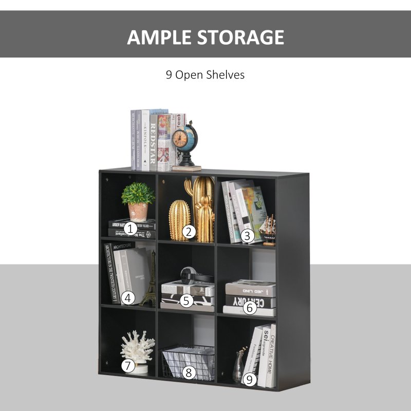 HOMCOM 3-tier 9 Cubes Storage Unit Particle Board Cupboard Bookcase Organiser Home Office Shelves