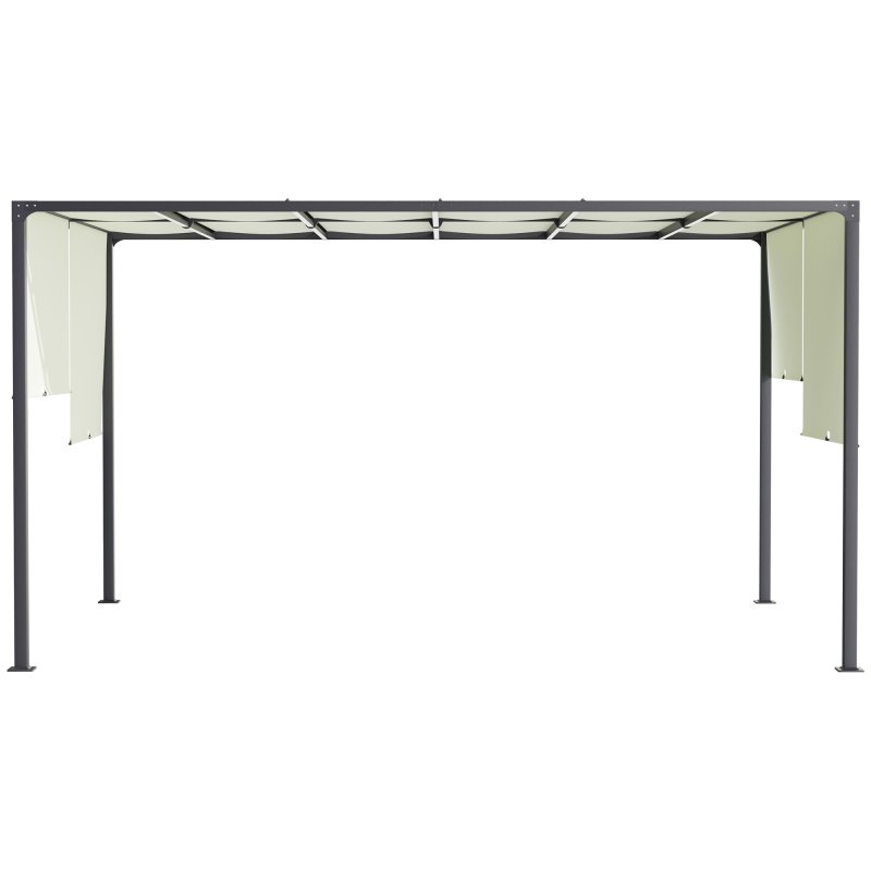 Outsunny 3 x 4m Metal Pergola with LED Lights, Outdoor Garden Pergola with Sliding Roof, Solar Powered, for BBQ, Cream White