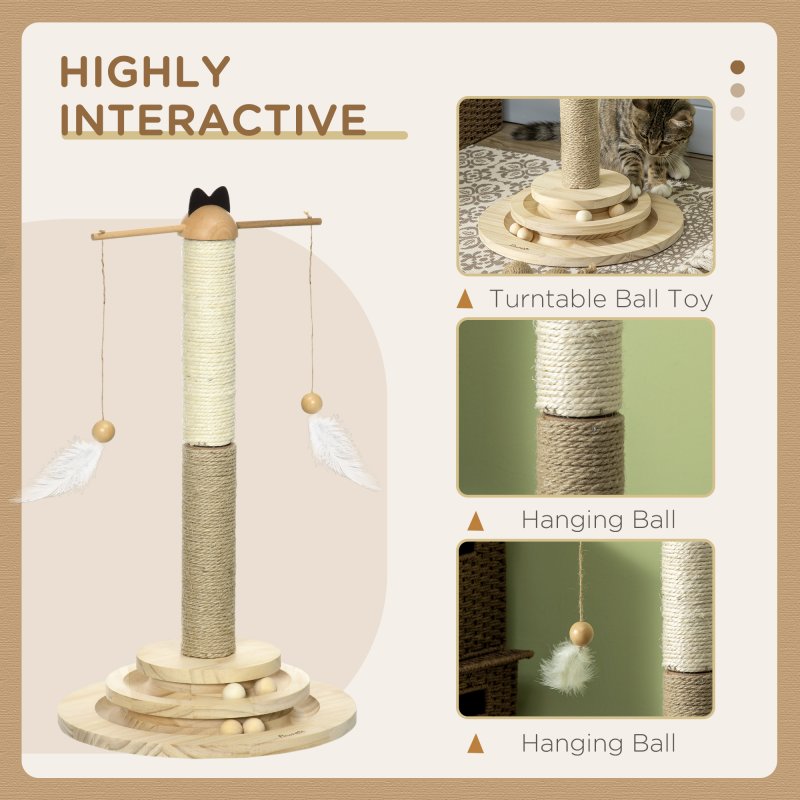 PawHut Cat Scratching Post Cat Tree, Kitty Activity Centre w/ Turntable Interactive Toy Ball, Cat Tower w/ Jute and Sisal
