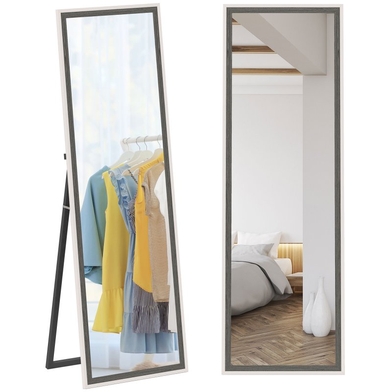 HOMCOM Full Length Mirror, 163 x 53 cm Full Body Mirror with Frame, Free Standing, Hanging or Leaning Against Wall for Bedroom, Living Room, Grey Wood Effect