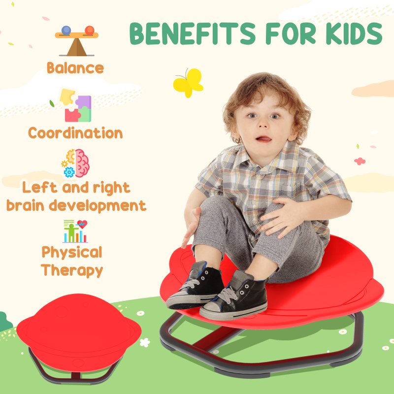 AIYAPLAY Sensory Spinning Chair for Kids, Planet-Shaped Swivel Chair for Balance and Coordination Training, Multi-Position Spinning Seat with Non-Slip Base, Red