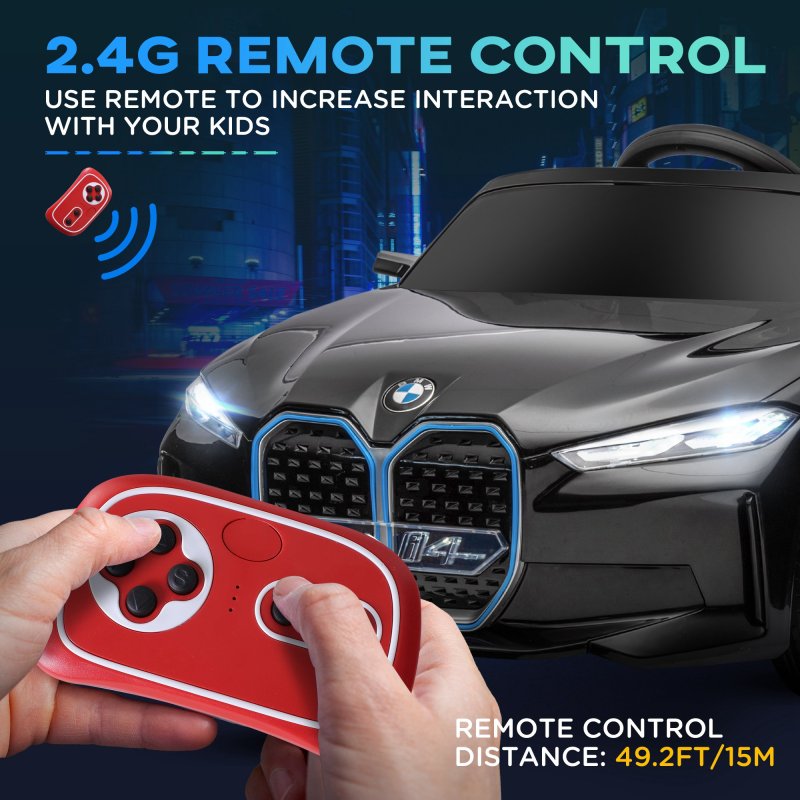 HOMCOM BMW i4 Licensed 12V Electric Car for Kids, Kids Electric Ride-on with Remote Control, Suspension Wheels, Music, Horn, Lights, MP3 Slot, Portable Battery, for Ages 3-6 Years - Black