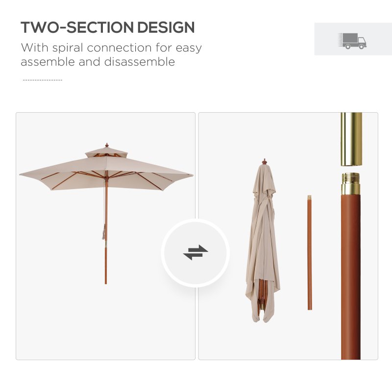 Outsunny 3 x 3 (m) Garden Parasol Umbrella, Large Square Outdoor Patio Sunshade Canopy with Double Tier, 48 mm Wooden Pole, 8 Ribs for Balcony, Beige