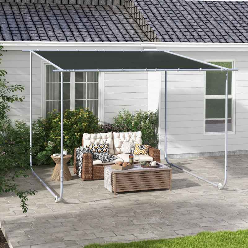 Outsunny 3 x 3(m) Mobile Pergola, Lean to Garden Gazebo with Wheels, UV-Resistant Canopy and Sandbags, Outdoor Sun Shade Shelter for Porch, Patio, Deck, Grey