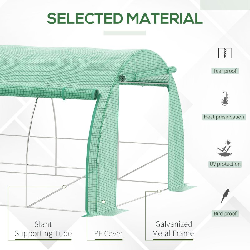 Outsunny 6 x 3 x 2 m Polytunnel Greenhouse with Roll-up Side Walls, Walk-in Grow House Tent with Steel Frame, Reinforced Cover, Zipped Door and 12 Mesh Windows for Garden, Green