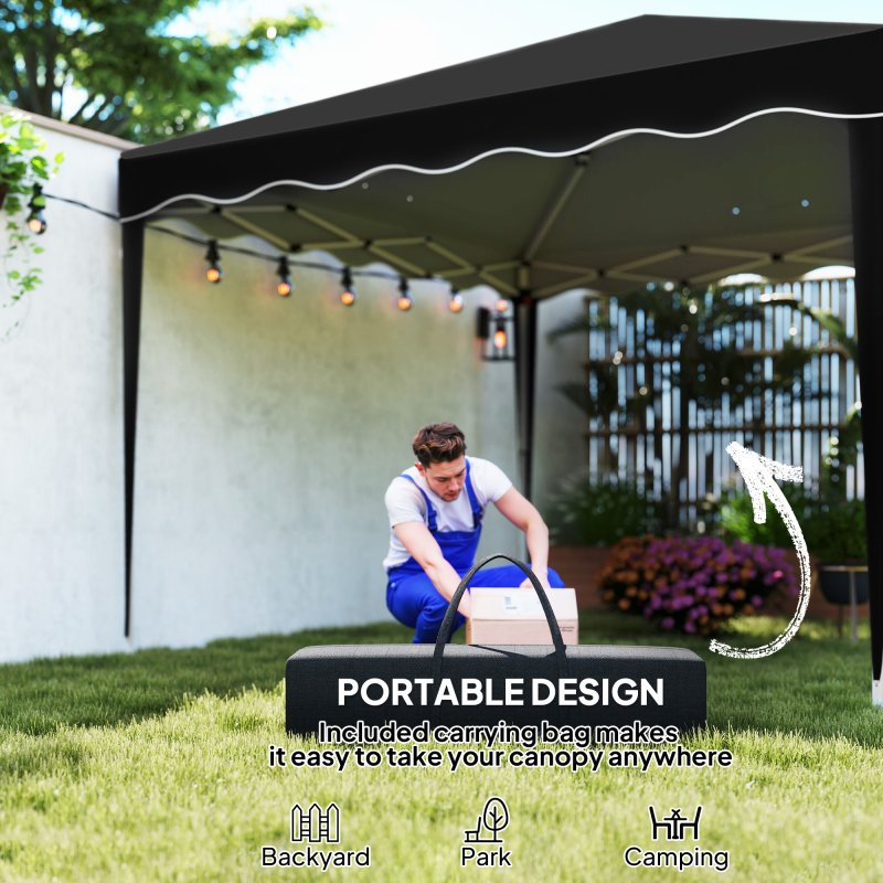 Outsunny 3x3(m) Pop Up Gazebo, Foldable Party Tent with Wave Edge and Carry Bag, Height Adjustable Festival Camping Canopy for Garden Outdoor, Black