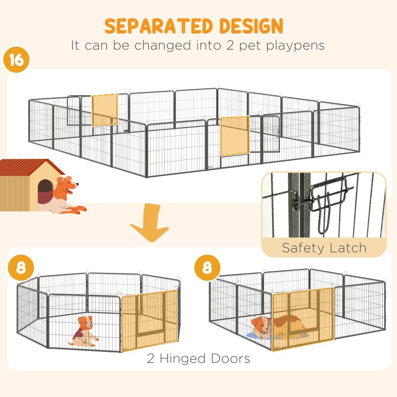 PawHut Dog Pen 16 Panels Puppy Pen Heavy Duty Pet Playpen for Indoor Outdoor for Dogs, Rabbits, Ducks 60cm High